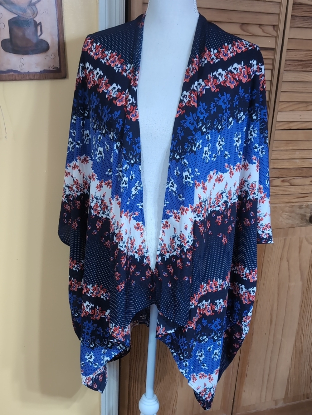 Maurices Floral Open-Front Kimono Jacket - Blue Multi LXL